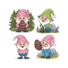 Fototapeta premium A hand-drawn cartoon illustration of cute Easter gnomes in different poses