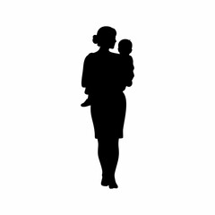 vector illustration of a silhouette of a mother carrying her child home from school