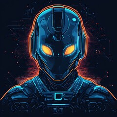 Futuristic Robot Portrait with Glowing Eyes and Circuitry Details in Cyberpunk Style