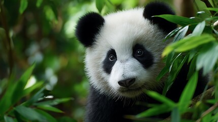 Fototapeta premium Baby panda in bamboo forest