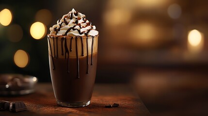 Drinking Chocolate with Whipped Cream and Chocolate Drizzle