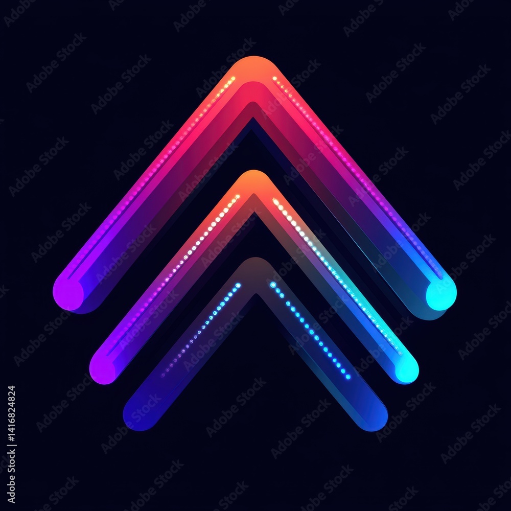 Poster gradient arrows ascending with dotted lines on dark backdrop