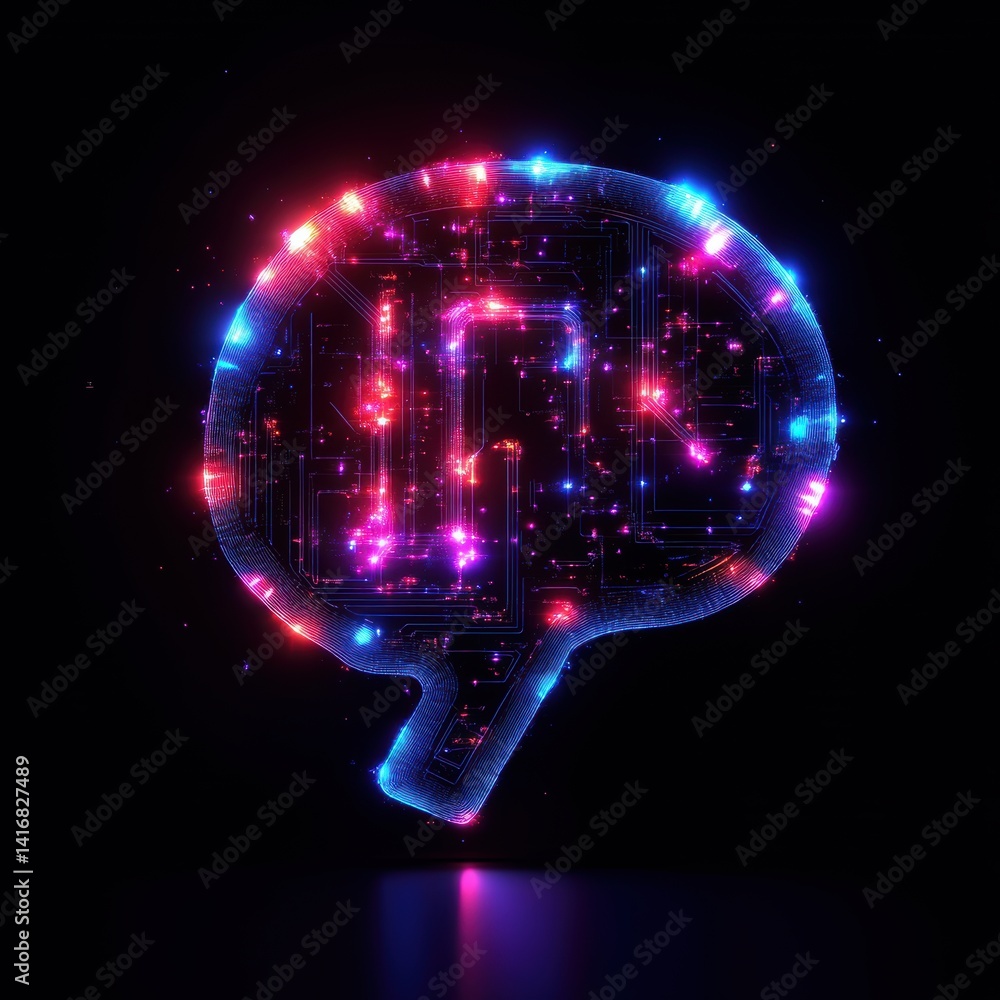 Poster artificial intelligence brain circuit board with glowing electronic pathways and bright light partic