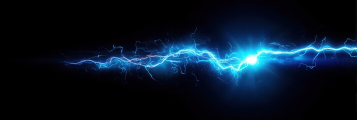 Electric blue energy surges across a dark background, resembling lightning or a powerful electrical current. A vibrant, dynamic display of energy