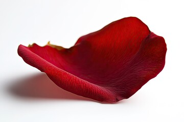 A single red rose petal isolated on a white background