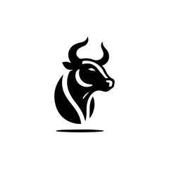 Fototapeta premium Black Bull Icon: A bold and powerful black bull icon with a fierce expression, encircled by a circular line. This vector illustration symbolizes strength, determination, and resilience.