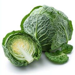 Obraz premium Natural cabbage cut in half on white background. Generative AI