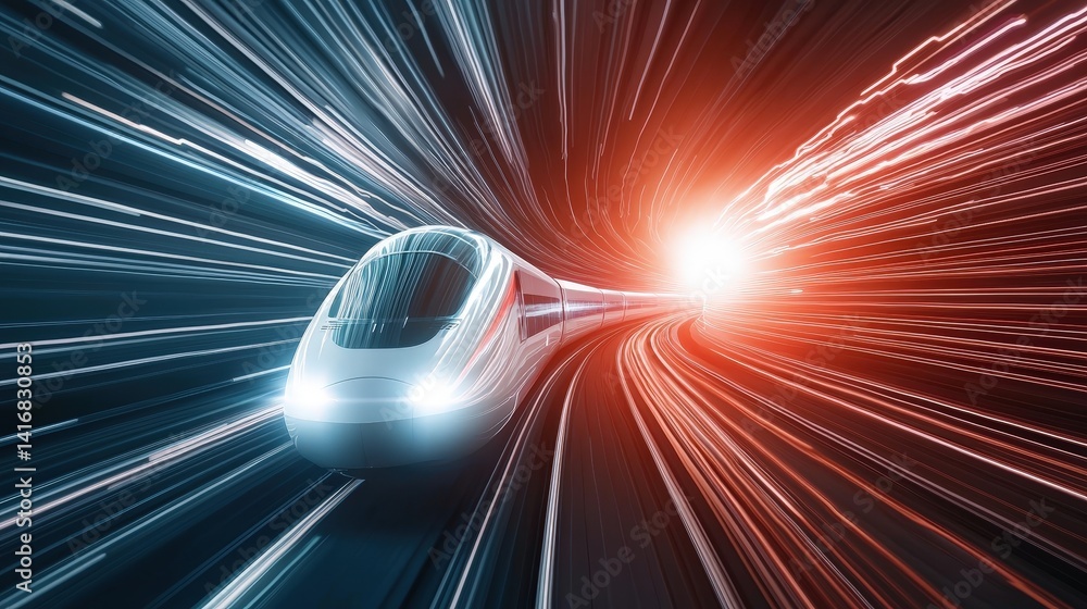 Poster dynamic high-speed train in motion with blue and red light trails