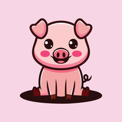 Cute cartoon pig vector illustration sitting