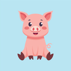 Cute cartoon pig vector illustration sitting