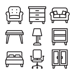Outline illustration of Furniture Vector Icon Set for interior design ideas