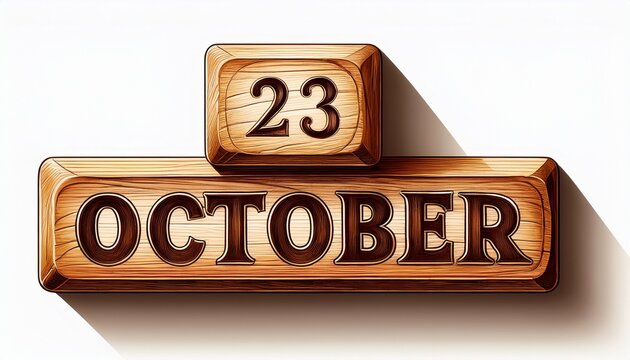 Illustration of wooden blocks with date 23 October. Day and month, simple calendar