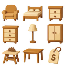 Charming Furniture Vector Icon Set for Home Interior Design