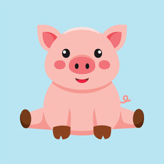 Cute pig cartoon vector mascot sitting simple minimalist flat isolated