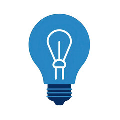A blue light bulb icon featuring a simple line drawing of a filament, symbolizing innovation and creativity in technology and design , isolated on white or transparent png