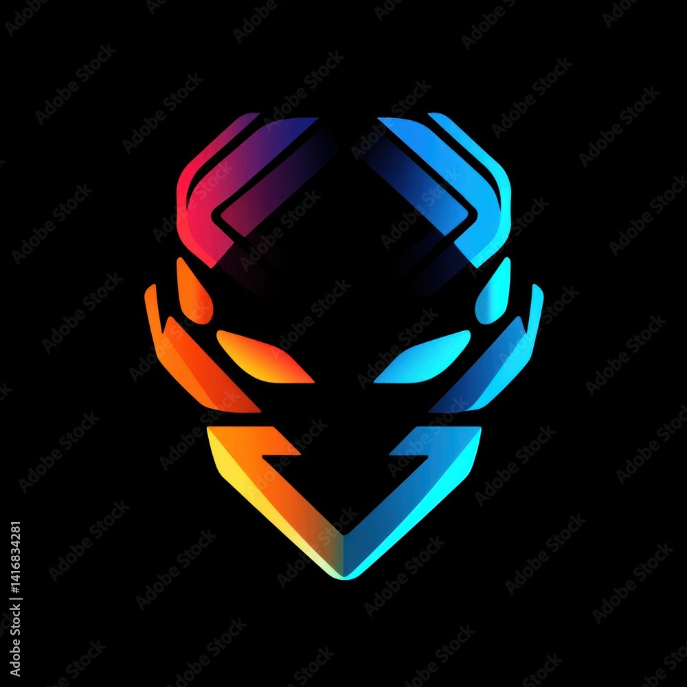 Aufkleber abstract tech face icon with gradient colors for futuristic ai concept on black background