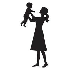Silhouette of a Mother Lifting Her Baby with Love and Joy