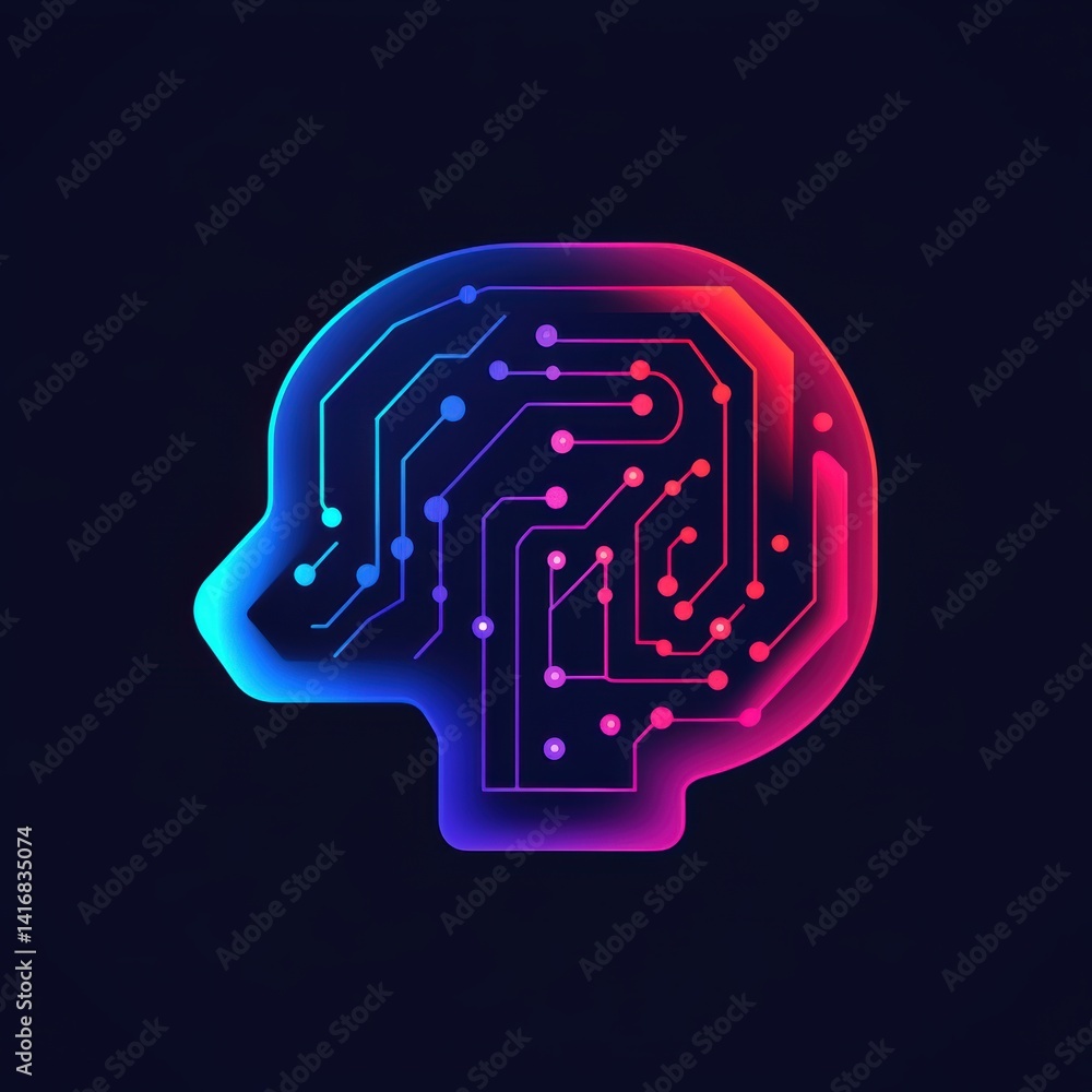 Poster abstract neon circuit brain concept illustrating artificial intelligence and neural network technolo