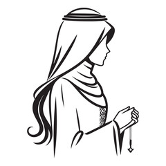 Elegant Silhouette of Muslim Woman Praying Illustration Wearing Hijab