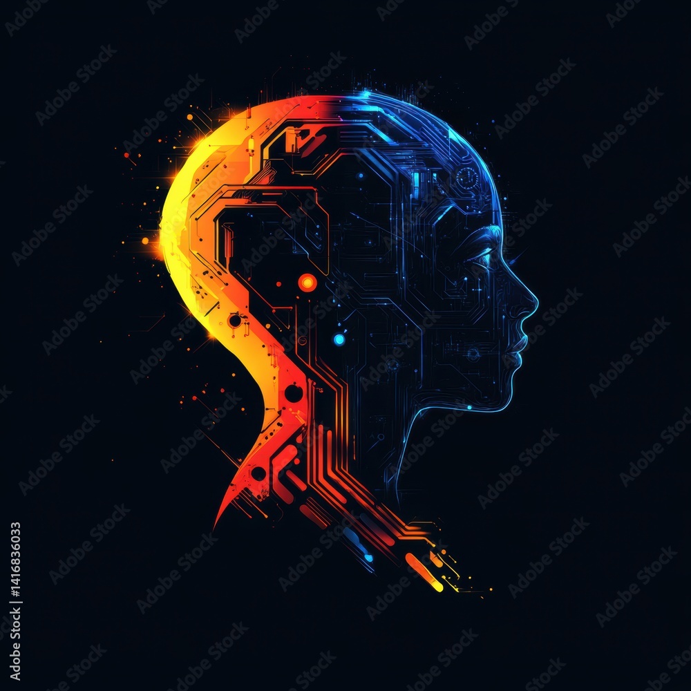 Aufkleber Artificial Intelligence Profile Concept with Circuit Board Design and Vibrant Color Gradient