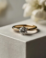 A wedding ring with a sparkling diamond.