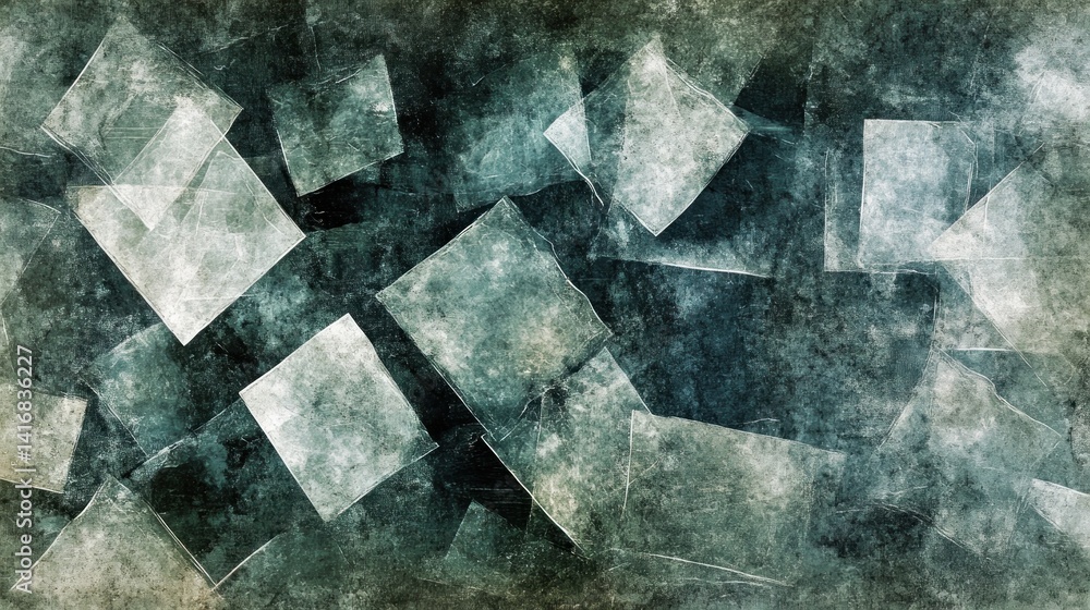 Poster abstract composition of layered squares and textures.