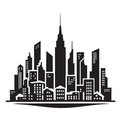 Obraz premium Detailed Urban Cityscape Silhouette Skyline Illustration Vector Graphic
