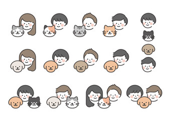 人物と犬猫　動物アイコンセット
