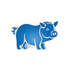 Obraz premium A cheerful blue pig illustration standing on a black surface, symbolizing fun and creativity, suitable for playful designs or children's themes , isolated on white or transparent png