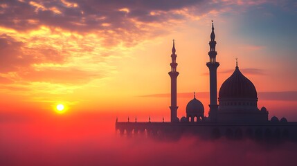Fototapeta premium Mosque at Sunrise in Misty Fog