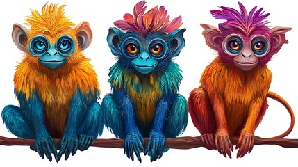 Fototapeta premium Colorful Monkeys on Branch.