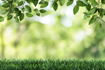 Lush Green Grass and Leaves Spring Nature Background Fresh Foliage Eco Friendly
