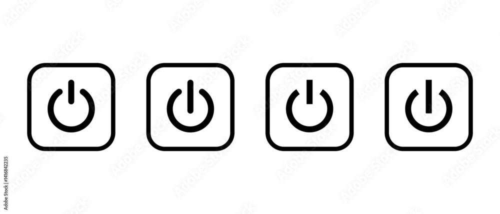 Poster power switch button icon set on square line. electricity shutdown concept