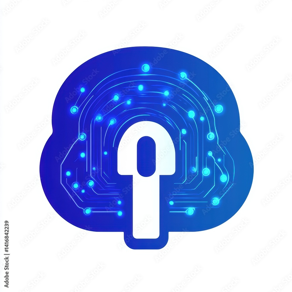 Poster abstract cloud technology logo design featuring a circuit board pattern and a symbolic key in blue g