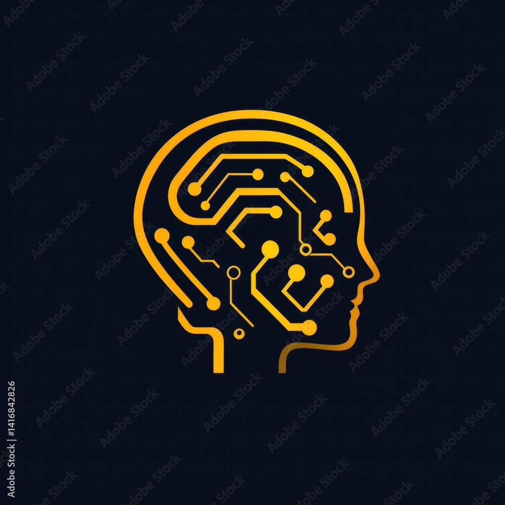 Poster neural network brain silhouette: high-tech artificial intelligence conceptual design