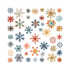 Collection of Colorful Hand-Drawn Snowflakes Winter Holiday Design Elements
