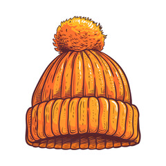 Cozy Orange Knit Beanie with Pom Pom Winter Hat Illustration