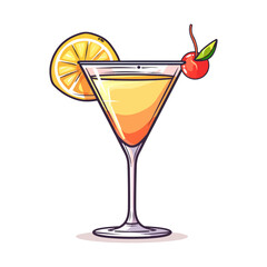 Refreshing Yellow Cocktail with Lemon and Cherry Garnish