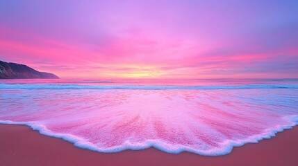 Peaceful sunrise beach scene pastel colors calm ocean waves soft tranquil background