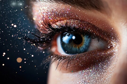 Glitter eyeshadow tutorial for sparkling makeup looks home studio video guide creative environment close-up viewpoint shimmering techniques and tips