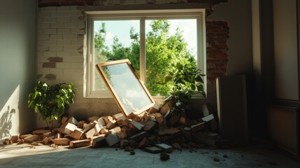 Obraz premium Staying away from windows and exterior walls during seismic shaking