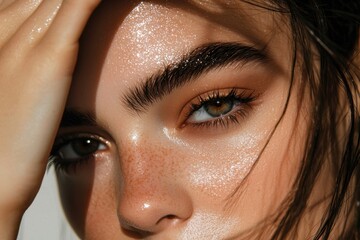 Makeup tutorial for glossy eyelids with wetlook effect modern home setting lifestyle content bright and airy environment close-up view shimmer techniques for stunning looks