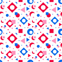 modern abstract pattern on a white background with different colored shapes in blue red and pink colors