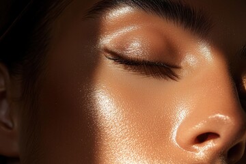 Luminous makeup highlighter glow tutorial for radiant cheekbones urban studio setting beauty content soft lighting environment close-up viewpoint