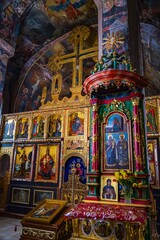 Obraz premium interior of old orthodox church in monastery from about 1500. - Serbia, Europe 