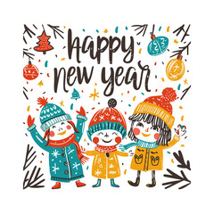 Happy New Year! Festive Children's Illustration