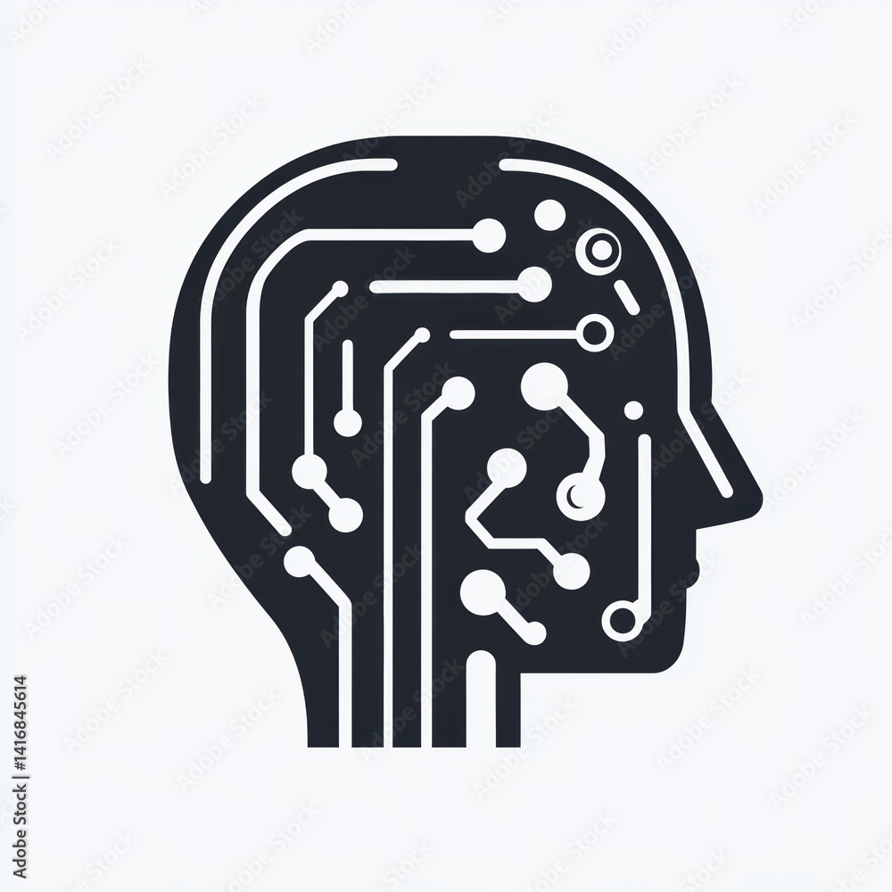 Poster Artificial Intelligence Head Design: Futuristic Brain Connection Concept for Technology and Innovation