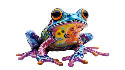 Colorful Frog Figurine with White Background.