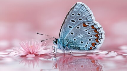 Delicate butterfly on pink flower