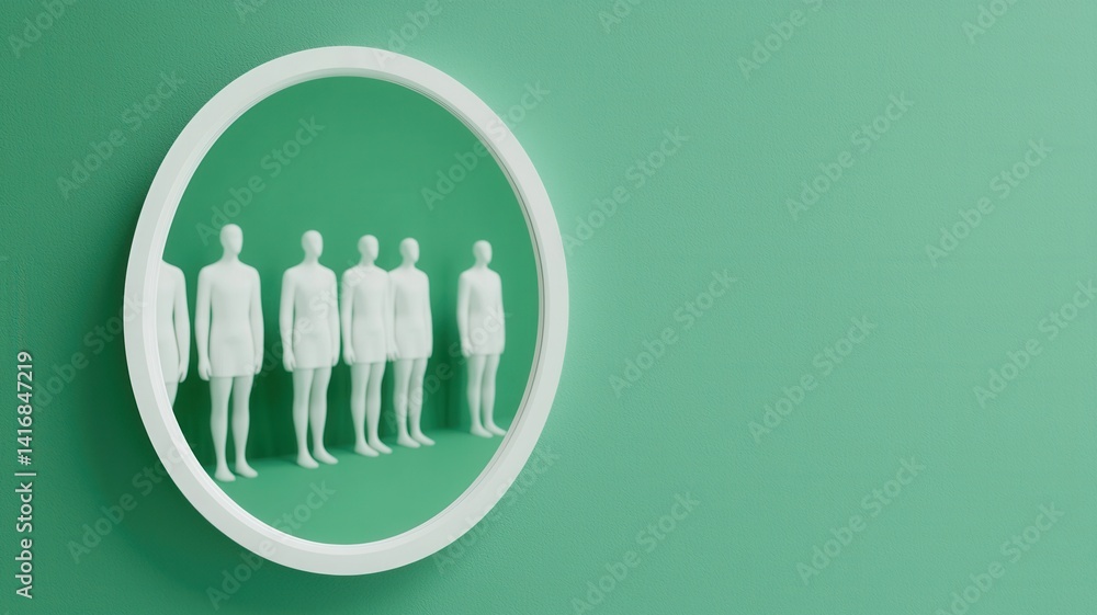 Aufkleber abstract group of figures in a circular frame minimalist green background team concept